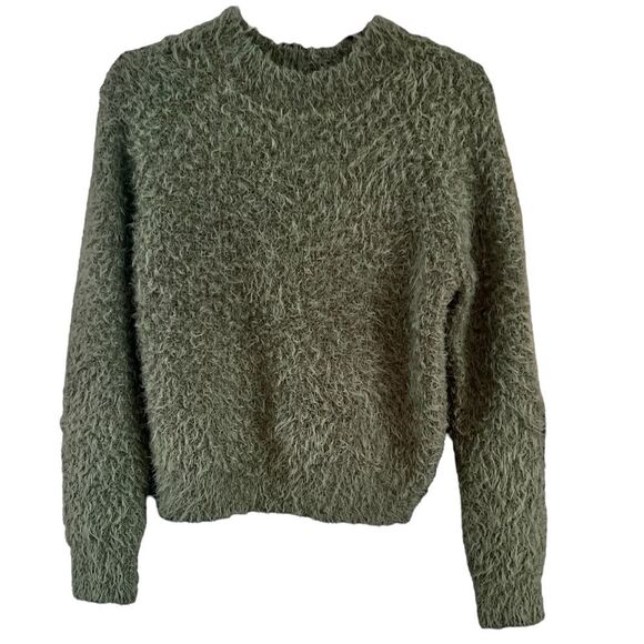 Pink Rose Eyelash Crew Neck Olive Green Long Sleeve Soft Cozycore Sweater SZ XS - Picture 2 of 9